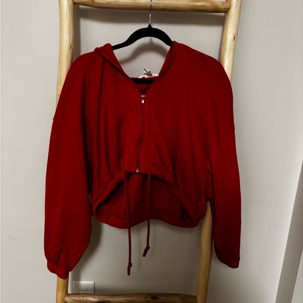 H&M Red Cropped Hoodie Sweatshirt